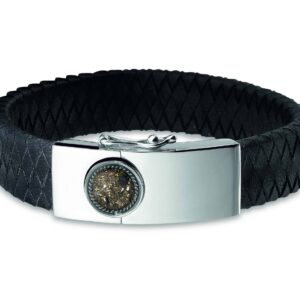 Assieraad armband leer zilver
