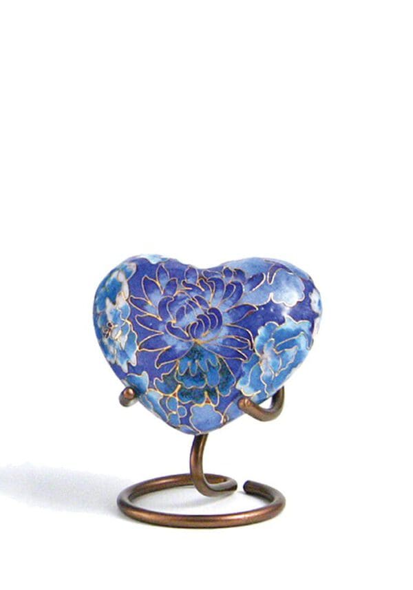 Mini urn hart blauw bloemen