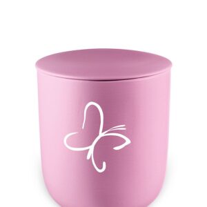 Urn kind roze vlinder