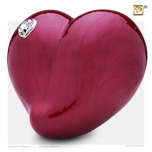 A1000 LoveHeart™ Adult Urn Pearl Red & Pol Silver w/Swarovski®