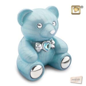 C1011 CuddleBear™ Child Urn Pearl Blue & Pol Silver w/Swarovski®