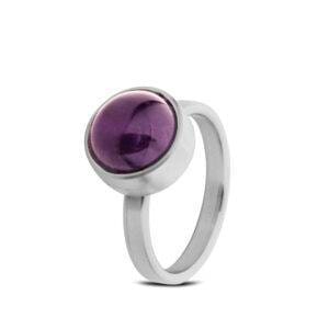 Ring staal amethist 2 breed Tadblu asring assieraad zilver edelstenen