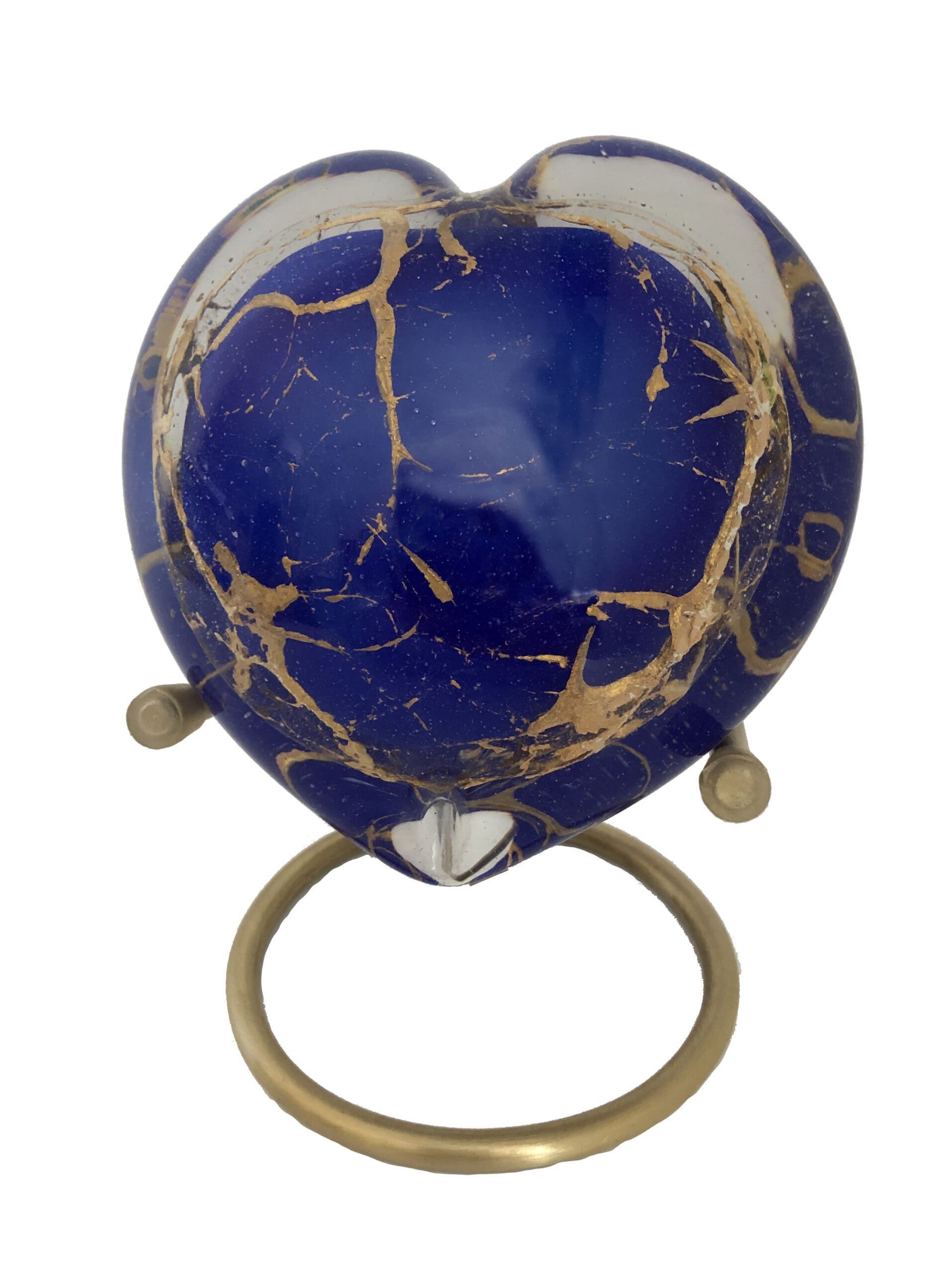 Knuffel hart urn blauw met bladgoud - Afbeelding 2