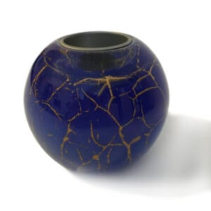 Mini urn waxinelicht groot blauw met bladgoud