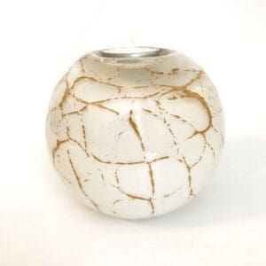 Mini urn waxinelicht groot wit met bladgoud