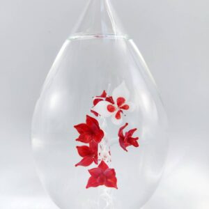 Glazen asdruppel rood/roze orchideetjes met vlinder