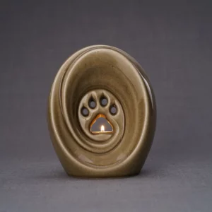 Dierenurn met pootafdruk en kaarshouder beige grey