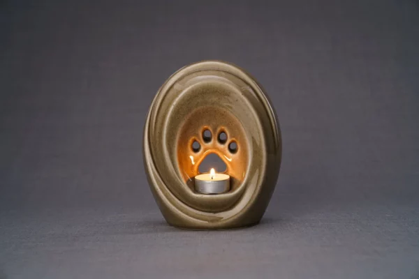 Dierenurn met pootafdruk en kaarshouder beige grey - Afbeelding 3