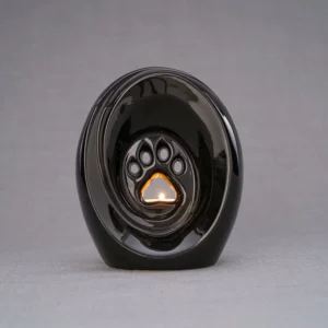 Dierenurn met pootafdruk en kaarshouder zwart