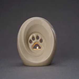 Dierenurn met pootafdruk en kaarshouder wit