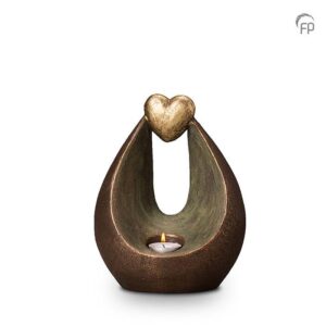 Keramische mini urn hartje met  waxinelichtje